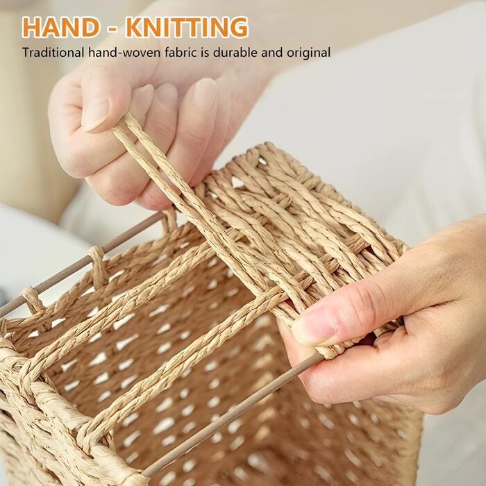 Набір кошиків із 3 предметів з кришками, плетені кошики для зберігання 3 розмірів, плетені кошики з паперової мотузки, підкладка для зберігання у ванних кімнатах, косметики, стільниць та шаф.