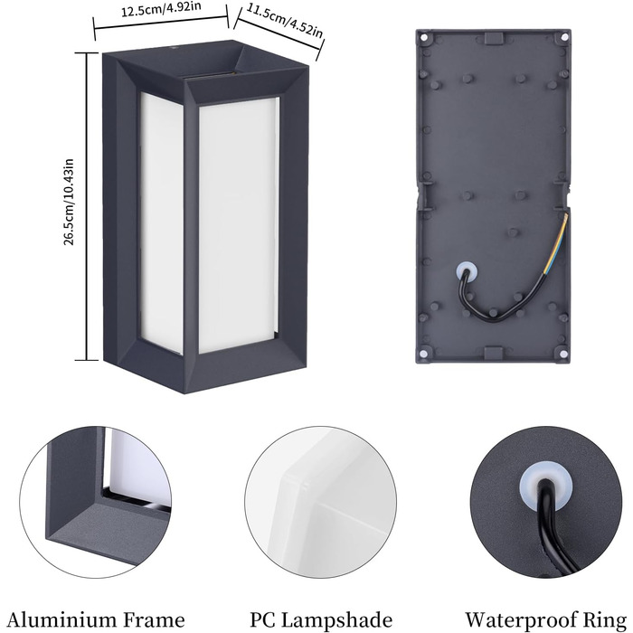 Вуличний настінний світильник Klighten E27 Цоколь, Макс 60 Вт, Сучасний зовнішній настінний світильник Зовнішній інтер'єрний насті