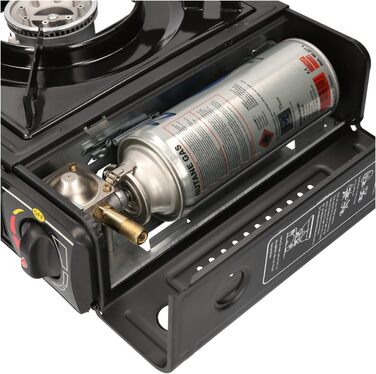 Газова плита ZMC з 1 конфоркою, включаючи адаптер для зрідженого газу та футляр для зберігання. Комплект кемпінгової плити з газовими картриджами 227 г та додатковою гриль-пластиною, для використання на вулиці та в приміщенні. Кемпінгова газова плита з п&