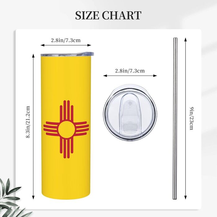 Кухоль з прямою трубочкою, дизайн прапор Нью-Мексико, друкований, дорожній кухоль, підходить для кемпінгу, офісу та дому, 590 мл