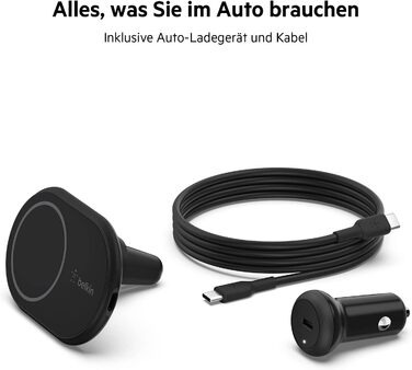 Бездротовий магнітний автомобільний тримач Belkin BoostCharge, автомобільний зарядний пристрій, сумісний з iPhone 16, iPhone 15, i