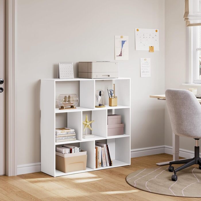 Біла книжкова полиця eSituro, кубічна полиця, окремостояча полиця з 7 відкритими відділеннями, яку можна використовувати горизонтально, вертикально або догори дном, для вітальні, спальні, офісу