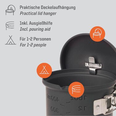 Набір для приготування їжі на твердому паливі Esbit - Кемпінгова плита на відкритому повітрі 585 мл з алюмінієвою каструлею - складні ручки - Кемпінговий каструльний набір 585 мл з твердоанодованого алюмінію