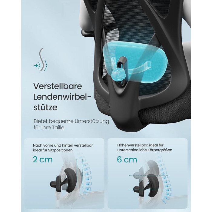 Ергономічне офісне крісло SONGMICS OBN063B01, навантаження до 150 кг, сітка, чорний