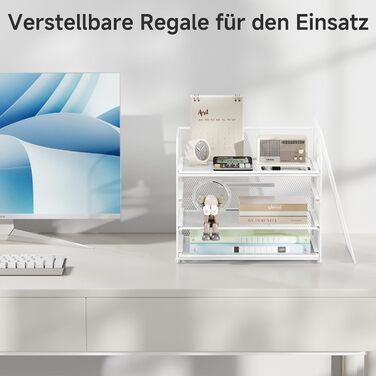 Органайзер для столу VITVITI, 4-ярусний лоток для листів, штабелювані тримачі для файлів, лотки з ручками, канцелярське приладдя для документів A4, паперу, книг, журналів (білий)