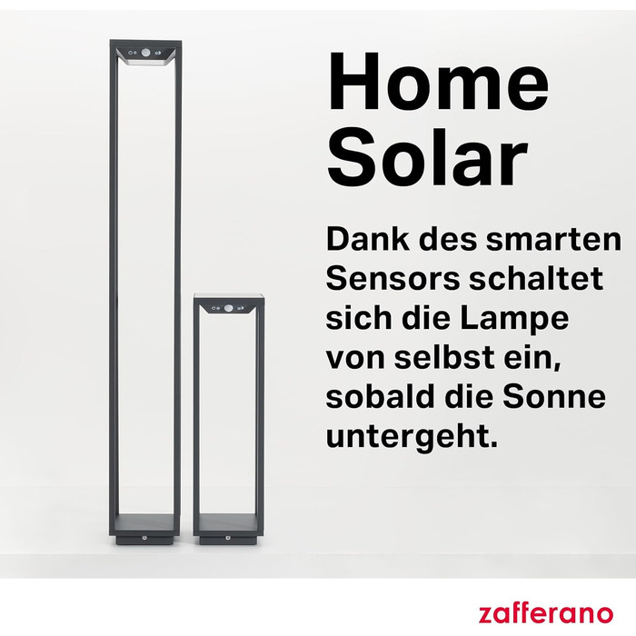 Сонячний торшер Zafferano Home Solar, бездротова підлогова лампа з сонячною панеллю та датчиком руху для вулиці, диммер, 3000 K, висота 50 см, темно-сірий
