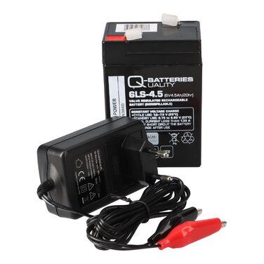 Комплект - свинцево-кислотний акумулятор та зарядний пристрій - зарядний пристрій Q-Batteries 6V 4.5Ah 0.6A