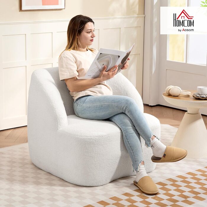 Диван HOMCOM 81 см, М&39який диван з підлокітниками, Вигнутий дизайн, Сучасний диван з флісовим виглядом, Диван-гойдалка для вітальні, Не потребує складання, Кремово-білий, 82Д x 81Ш x 73,5В см