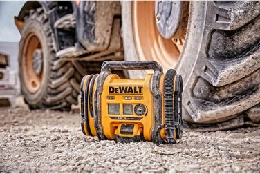 Акумуляторний компактний компресор Dewalt (підключення 12 В або акумулятор 18 В, 11 бар, для велосипедних та автомобільних шин, інвалідних візків, надувних човнів, повітряних подушок та матраців, включаючи аксесуари, без акумулятора та зарядного пристрою)