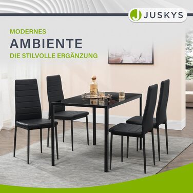 Обідні стільці Juskys Loja, комплект з 4 шт. , з оббивкою зі штучної шкіри та високою спинкою - міцний сталевий каркас, витримує вагу до 120 кг - 4 стільці для їдальні та кухні, кухонні стільці, обідній стілець, чорний, комплект з 4 шт.