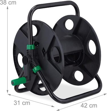 Котушка для шланга Relaxdays, для 30 м шланга 1/2, сталь, пластик, тримач шланга, 38 x 42 x 31 см, чорний/зелений