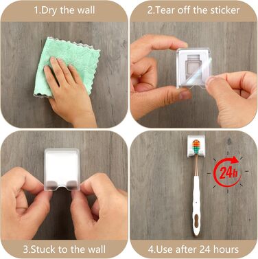 Настінний тримач для зубних щіток Mabor, 4 упаковки, без свердління, тримач для зубних щіток із кришкою, органайзер для зубних щіток, самоклеюча підставка для зберігання зубних щіток для ванної кімнати