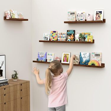 Настінна полиця, комплект з 2 шт. , 40 см плаваюча полиця з МДФ, настінна панель для рамок для картин та декору, промисловий дизайн, підходить для кабінету, спальні та кухні (вінтажний коричневий, 40 см) 40 см, комплект з 2 шт. вінтажний коричневий