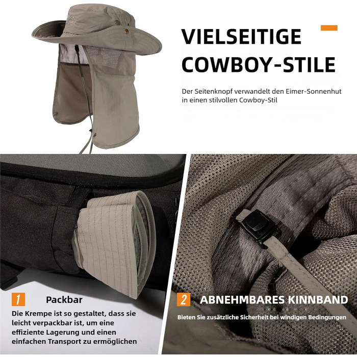 Чоловічий та жіночий сонцезахисний капелюх TOP-EX із захистом шиї від сонця, водонепроникний сафарі-капелюх для літа, трекінгу, походів, капелюх із широкими полями UPF 50, дощовик та сонцезахисний капелюх із захистом шиїсірий ML
