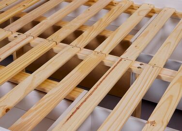 Ліжко з шухлядами - Двоспальне ліжко 140x200 см - Двоярусне ліжко з місцем для зберігання - Масив сосни - 2 шухляди та 1 коробка для зберігання - Включає рейкову основу - Білий лак - Efetivo 140x200 см 140 x 200 см Efetivo White з узголів&39ям