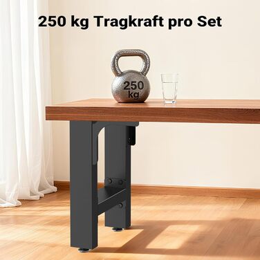 Сталеві ніжки для столу Wiltec, комплект з 2 шт., квадратні труби 60x72 см, чорне порошкове покриття, доріжки для столу, каркас столу, основа столу