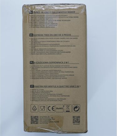 Бутербродниця Bruno 3 в 1, вафельниця, деко для випічки, 1200 Вт, для 4 сендвічів, знімний піддон з антипригарним покриттям, поворот на 180 для швидкого та рівномірного випікання, без бісфенолу А