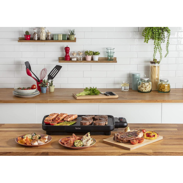 Електричний гриль Tefal Plancha Booster CB6428, 2200 Вт, збільшена робоча поверхня, Boost-зона, 6 рівнів температури, суцільна гриль-платформа, піддон для жиру, Thermo-Spot, чорний