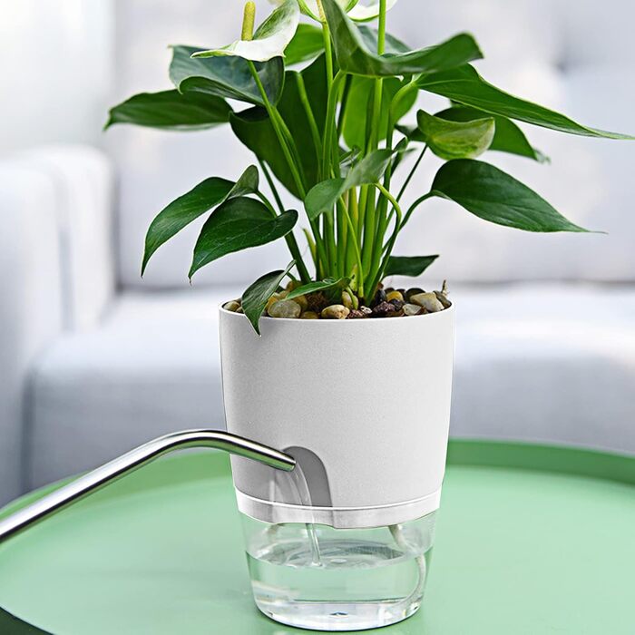 Кашпо для квітів Relota 3 шт. и біле шириною 15,3 см, кашпо для трав пластикове з самополивом і резервуаром для води, кашпо для ку