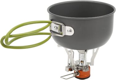 Набір для приготування їжі на кемпінгу, портативний набір посуду для кемпінгу з високоефективною плитою потужністю 3000 Вт, каструлі з харчового алюмінію для походів, піших прогулянок та приготування їжі на свіжому повітрі, зелена ручка