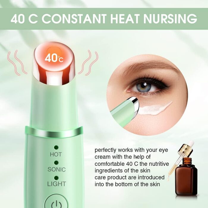 Масажер для очей TOUCHBeauty, ультразвуковий масажер для очей з функцією нагрівання 40 та червоним світлодіодним світловим терапевтичним пристроєм проти старіння проти зморшок, що перезаряджається AG-1980KG (зелений)