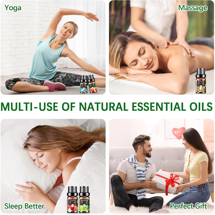 Набір фруктових ефірних олій AESHORY для дифузора 6 x 10 мл, подарунковий набір ароматичних олій для ароматерапії, 100 чиста натуральна ароматична олія для зволожувача повітря - полуниця, чорниця, вишня, кокос, кавун, манго