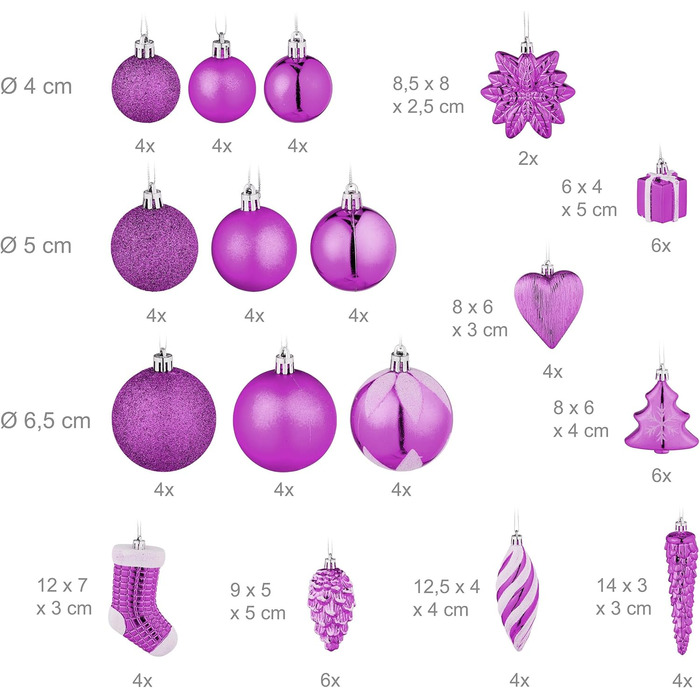 Різдвяні кульки набір із 72 рожеві Relaxdays