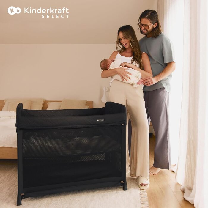 Дорожнє ліжечко Kinderkraft Moon Dream від народження до 3 років, двоярусне дитяче ліжечко, складається однією рукою, матрац та сумка для перенесення в комплекті, легке чищення, бежевий колір