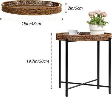 Плетений круглий журнальний столик 48 x В50 см, журнальний столик зі знімним підносом, журнальний столик з регульованими ніжками діаметр 48 см x висота 50 см