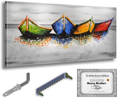 Моніка Мірафьорі I 100 РУЧНИЙ РОЗПИС I Картина Човни на пляжі 120х60 см Картина Ручний розпис Акриловий живопис Дуже великий акрил