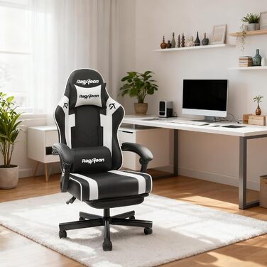 Ігрове крісло - ергономічне, регульоване по висоті, м&39яке ігрове крісло з підставкою для ніг, підголівником та поперековою опорою, обертове крісло, вантажопідйомність 150 кг, чорне, велике