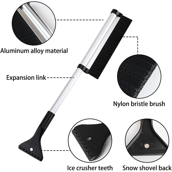 Автомобільний скребок для льоду DONGKER з мітлою, 2 шт. и 16,7-25,6-дюймовий розсувний автомобільний снігоприбирач зі скребком для льоду, телескопічна автомобільна снігова щітка для легкового автомобіля, позашляховика, вантажівки, вікна, підлоги