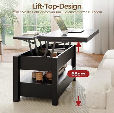 Журнальний столик Rolanstar з регульованою висотою та 2 шухлядами, дерев&39яний стіл для вітальні 100 x 50 см, компактний та простий у складанні для спальні, чорний