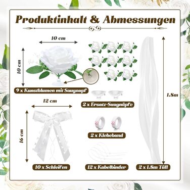 Декор автомобіля для весілля Квітуча Роза стрічки, гірлянди та прикраси на капот для наречених, білий колір