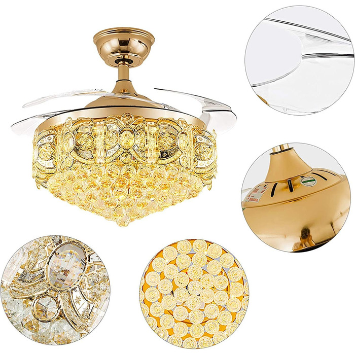 Безшумний вентилятор з лампою Кришталева люстра-вентилятор з підсвічуванням Сучасний стельовий вентилятор з підсвічуванням і світл
