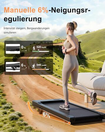 Килимок для ходьби Superun з нахилом 6 Бігова доріжка для дому, макс. 6 км/год та 12 км/год, із застосунком та пультом дистанційного керування Настільна бігова доріжка, макс. 136 кг, з багатофункціональними забігами та тренувальними смугами, 90 см, з нахи