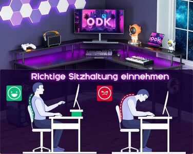 Ігровий стіл ODK 129x129 см, ігровий стіл зі світлодіодом, ігровий стіл для ПК з 2 розетками та 2 портами для зарядки USB, комп'ют