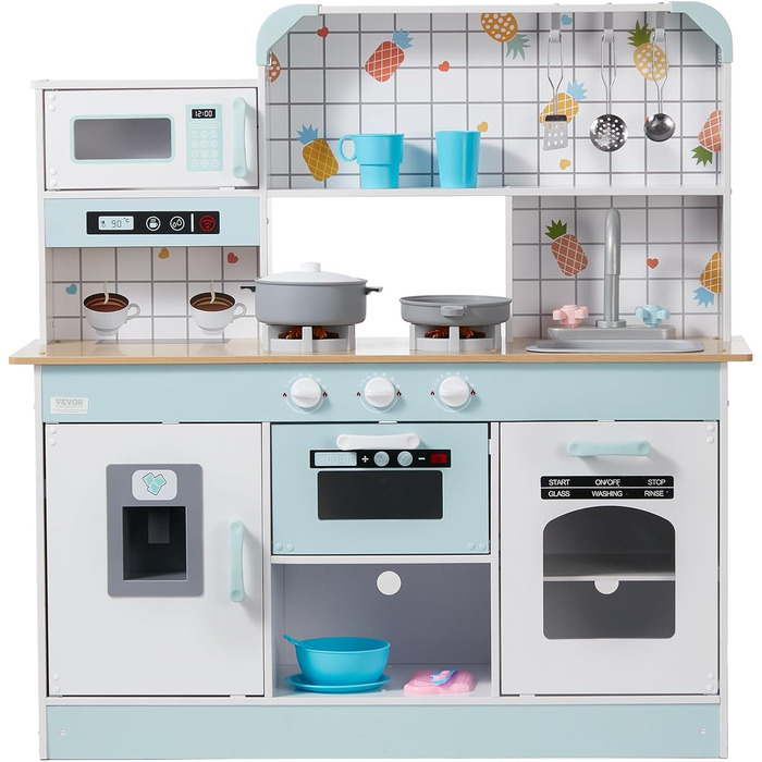 Дитяча кухня VEVOR 24 предмети, Ігрова кухня з підсвічуванням, звуками, дитяча кухня з морозивницею, духовкою, мийкою, мікрохвильо