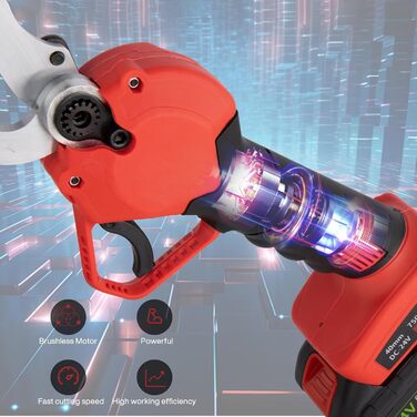 Бездротові електричні секатори 40 мм Електричні секатори з 2 акумуляторами ємністю 3000 мАг, SK5 із запобіжним блокуванням, підходять для садів, гілок та клумб (червоні)