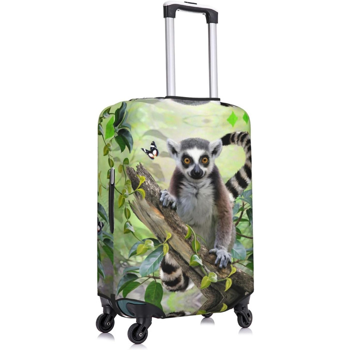 Чохол для багажу Лемур з принтом, еластичний захист від подряпин та пилу, чорний, розмір 90