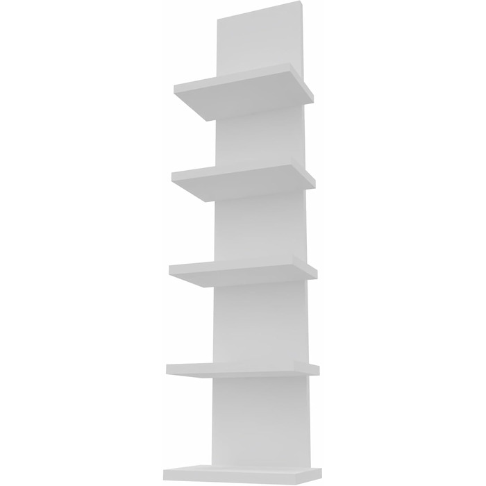 Настінна полиця MARAND, підвісна, 80 см Книжкова полиця з 5 полицями з ламінату матово-білого кольору, сучасна дизайнерська підвісна полиця для вітальні, офісу, коридору або кухні, легке складання, 5 полиць, матово-білий колір