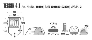 Намет чотиримісний High Peak Tessin 4.1 Deep Forest (10380)