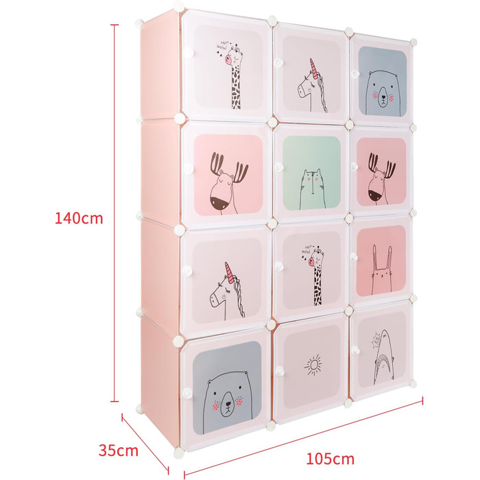 Дитяча шафа Kedia, шафа для спальні, модульна пластикова шафа з дверима, переносна шафа, дитяча шафа (110 * 145 * 37 см рожевого кольору) 110*145*37 см рожевого кольору