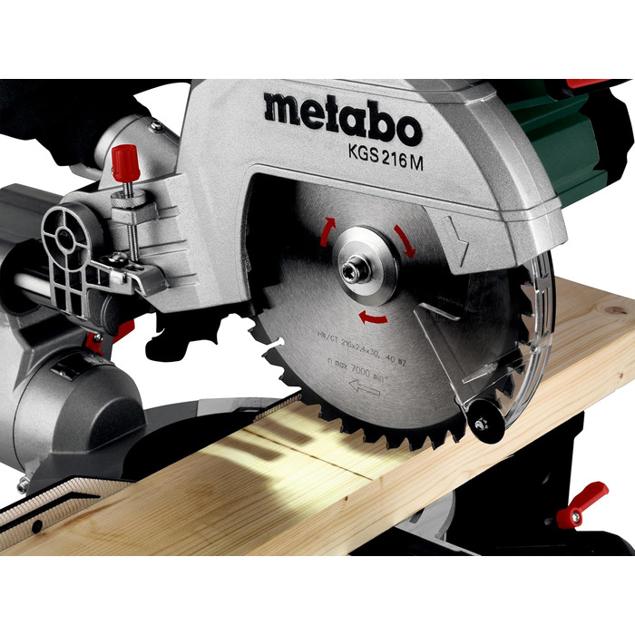 Торцювальна пила Metabo KGS 216 M - 613216000 - з лінією Precision Cut Line, пиляльним диском 216 мм і функцією протягування - довжина кабелю 2 м