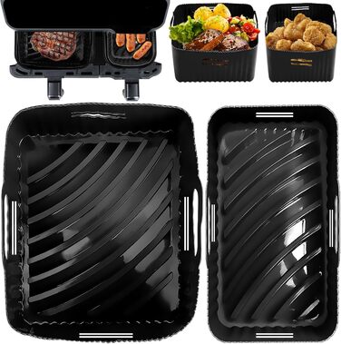 Силіконова форма YINGRACE для подвійної камери аерофритюрниці, для Tefal EY9018 5.2/3.1 л, Cecotec Cecofry DuoSize 9L, Philips Dual NA350/00 9L, багаторазова замість паперу для випічки для аксесуарів для фритюрниці