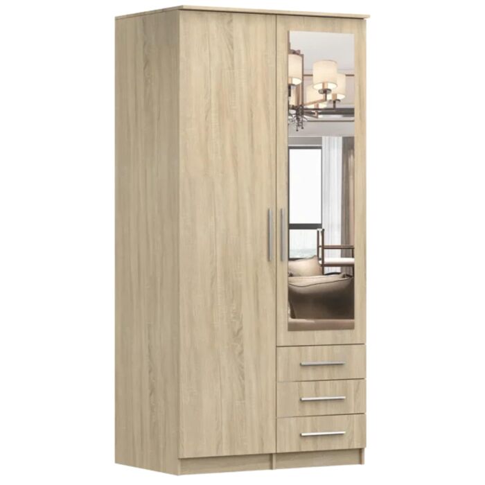Шафа Fabryka Mebli Idczak з дзеркалом, 2 двері, 3 шухляди - Шафа з орними дверима - Шафа для спальні - 61 x 100 x 207 см - Шафа для вітальні - Вішалка для пальто, Sonoma Cabinet 2d Sonoma/Sonoma