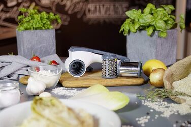 Барабанна терка Fackelmann 27911, нержавіюча сталь 18/8, білий, сріблястий і синій, 210,5X10CM Терка для барабанів білий/синьо-сірий