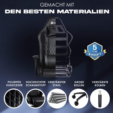 Ігрове крісло KLIM Esports - НОВИНКА 2024 року - З підтримкою попереку та шиї - Регульоване ігрове крісло Ергономічне крісло для П