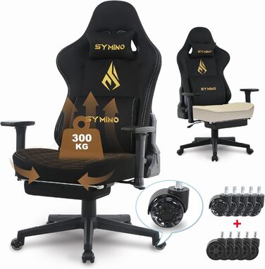 Ігрове крісло Symino з латексною подушкою сидіння, вантажопідйомність 300 кг, ергономічне комп&39ютерне крісло з поперековою опорою та підголівником з піни з ефектом пам&39яті, дихаюче офісне крісло зі штучної замші, чорне