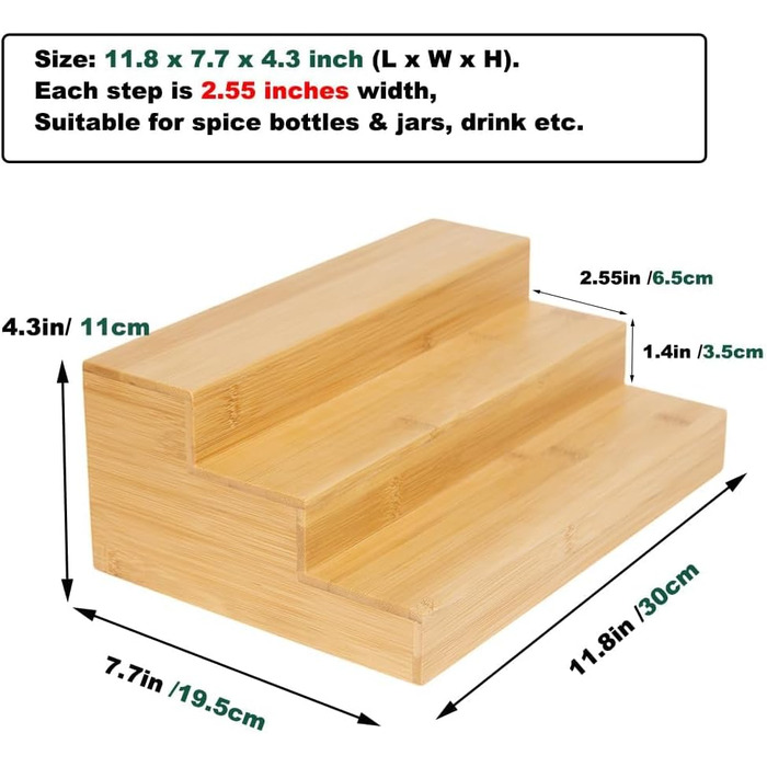 Бамбукова підставка для спецій для шафи, дерев&39яна підставка для спецій для кухні, комори, для зберігання речей, органайзер, 3 яруси, стільниця (2 шт.)